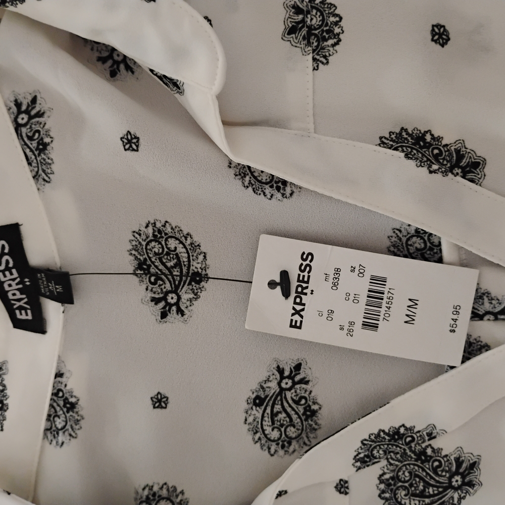 Express White and Black Patterned Blouse